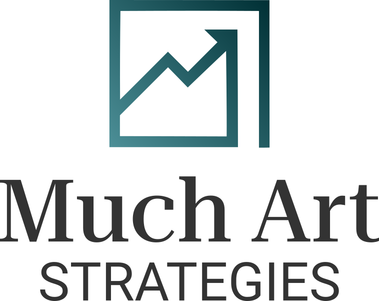 Businiess Logo of Much Art Strategies, shows an rectangle with an statistic arrow in it